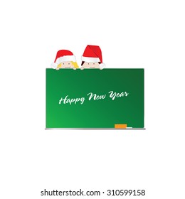 happy new year with kids color vector