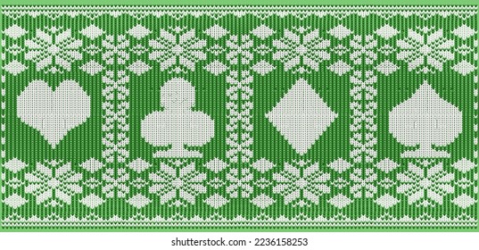 Happy New year knitted banner with xmas poker cards, vector illustration