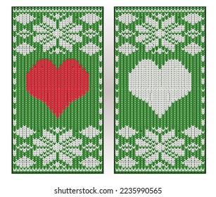 Happy New year knitted pattern with poker hearts cards, vector illustration	