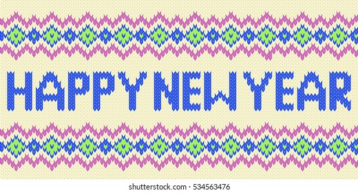 Happy New Year knitting background.Typography knit letters.
