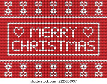 Happy New Year Knitting Merry Christmas tree on Red background Digital vector Design For Print sweater decor Border 