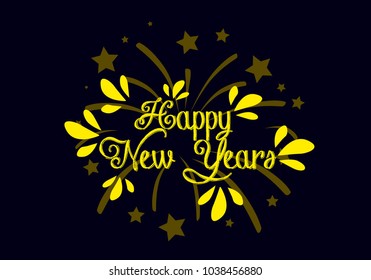 Happy New year, label or sign with spark fireworks