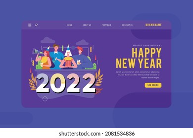 happy new year landing page template vector design illustration