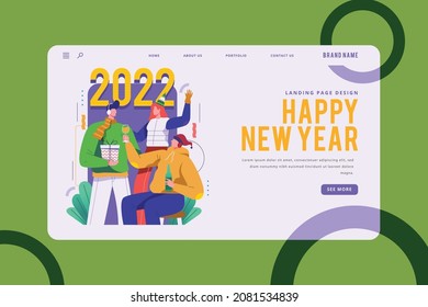 happy new year landing page template vector design illustration