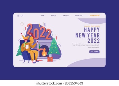 happy new year landing page template vector design illustration