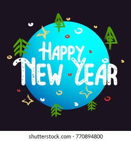 Happy New Year letering typographic label for New Year holidays design. Letering vector illustration Decoration.