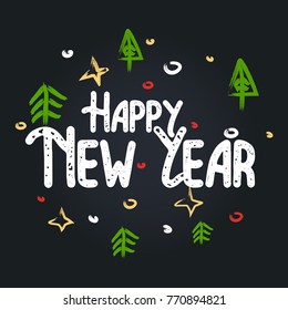 Happy New Year letering typographic label for New Year holidays design. Letering vector illustration Decoration.