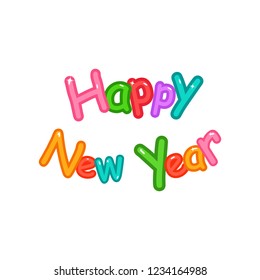 Happy new year, letter alphabet, bubbles balloons font typography with stars sparkle shiny, cute and colorful vector poster, logo, sign