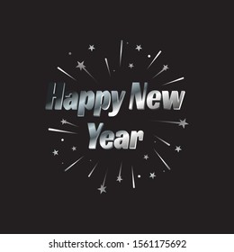 Happy New Year letter modern background. 
january 1 holiday background with building and splashing fireworks 
for celebrating new year moments Vector illustration EPS.8 EPS.10