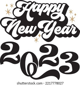 Happy New Year Letter with Stars Surrounded. Holiday Vector Illustration. Letter Composition With Retro Design.Perfect For Greeting Cards