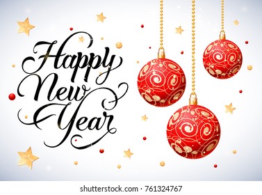 Happy New Year Lettering with Balls