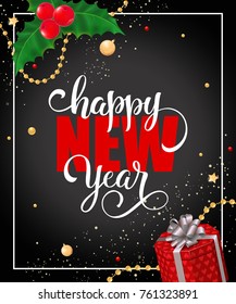 Happy New Year Lettering with Berries