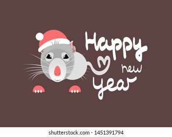 Happy new year lettering by hand with rat