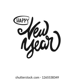 Happy New Year lettering calligraphy. Vector hand drawn. Handwriting design element for greeting cards, posters, invitation. Rough Sketch. Eps 10.