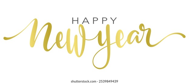 Happy New Year lettering calligraphy Golden hand drawn text vector eps