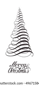 Happy New Year Lettering calligraphy , Vector illustration EPS 10 Merry Chrismass calligraphy , stylised Christmass tree
