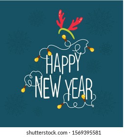 Happy New Year lettering card Christmas garland vector illustration. Use for card, poster, banner, web design and print on t-shirt. Easy to edit. Vector illustration.