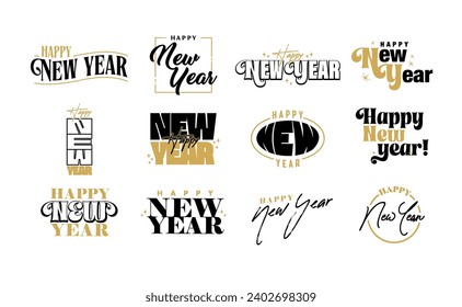 Happy new year lettering card. Gold and black.