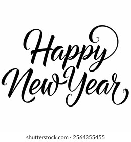 Happy New Year lettering in circle. New Year Day design element. Handwritten text, calligraphy. For greeting cards, posters, leaflets and brochure.