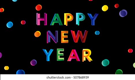 Happy New Year lettering with colorful confetti background