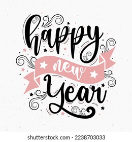 Happy new year lettering Design. Celebration typography poster, banner or greeting card for Merry Christmas and happy new year. Vector Illustration
