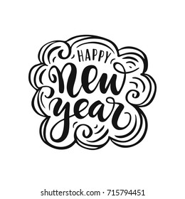 Happy new year lettering. Design of greeting cards. Handwritten inscription