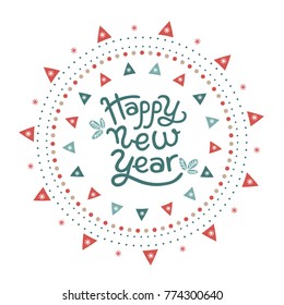 Happy New year lettering design with a with carnival mask. For winter seasons greetings card or poster. Happy New year sale. Vector illustration. Eps 10