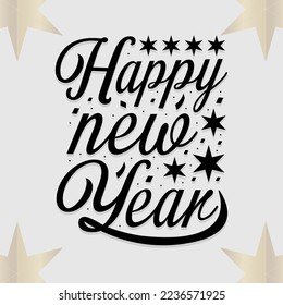 Happy new year lettering festive holyday decorative elements on black background vector illustration