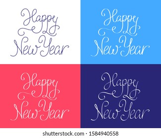Happy new year lettering. Four colors. Facebook image size. calligraphic font.