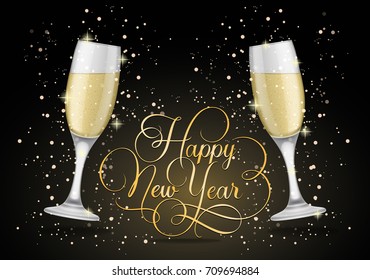 Happy New Year Lettering and Goblets