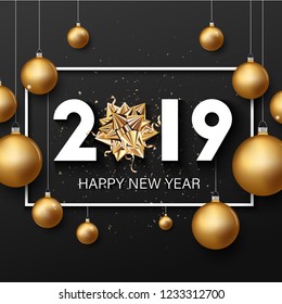 Happy new year lettering and golden style background