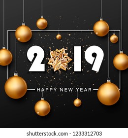 Happy new year lettering and golden style background