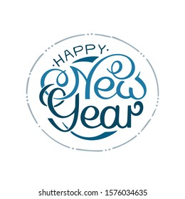 Happy New Year lettering. New Year greeting vector illustration. Vintage style festive label. Part of set.