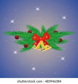 Happy New Year lettering Greeting Card. Vector illustration. Blurred background with lights.
