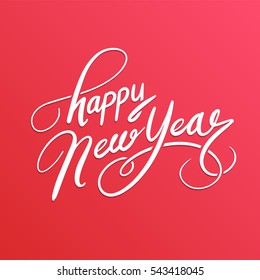 Happy New Year, lettering Greeting Card design circle text frame. Vector illustration.