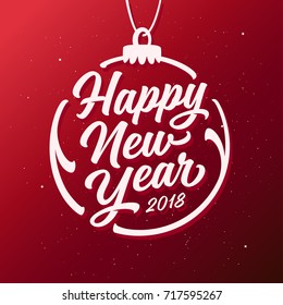 Happy New Year lettering greeting card. Typography design template in a form of christmas ball. Vector vintage illustration.