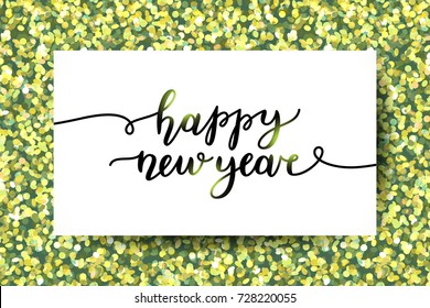happy new year, lettering, greeting card of handwritten text