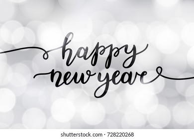 happy new year, lettering, greeting card of handwritten text