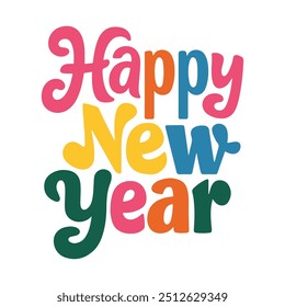 Happy New Year. Lettering. Handwritten New Year's text in retro style. It can be used in web design, social media, and print.