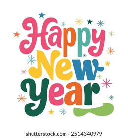 Happy New Year. Lettering. Handwritten New Year's text in retro style. It can be used in web design, social media, and print.