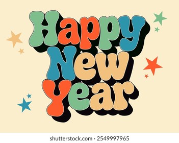 Happy New Year. Lettering. Handwritten New Year's text in retro style. It can be used in web design, social media, and print.