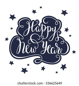 Happy New Year - lettering. Hand-written phrase. Holiday card design.