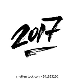 Happy New Year lettering, handwritten calligraphy with grain, noise, grunge texture for logo, banners, labels, postcards, posters, web and prints. Vector illustration.