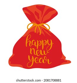 happy new year lettering inscribed in a new year's bag shape. Separate lines, easy to edit. Vector illustration