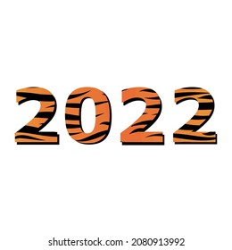 Happy new year lettering and large tiger numbers 2022. Year of the tiger. Vector illustration isolated on white background.