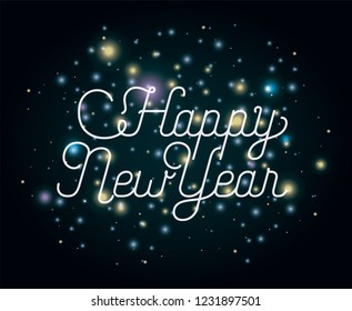 happy new year lettering with lights