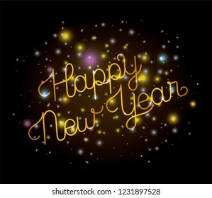 happy new year lettering with lights