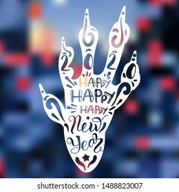Happy new year lettering on rat paw silhouette. Holiday greeting card decorative design element