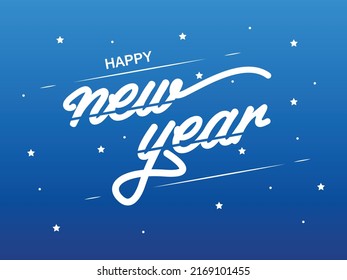 Happy New Year lettering on blue  background. Vector illustration EPS10 Greeting card design template.