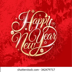 Happy New Year lettering on red background. Vector illustration. Can use for christmas and new year card.